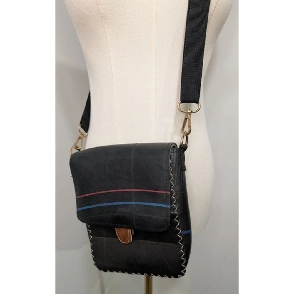 GANESHHIMAL Hand Woven Crossbody Bag Black Recycled Unique One of a Kind‎